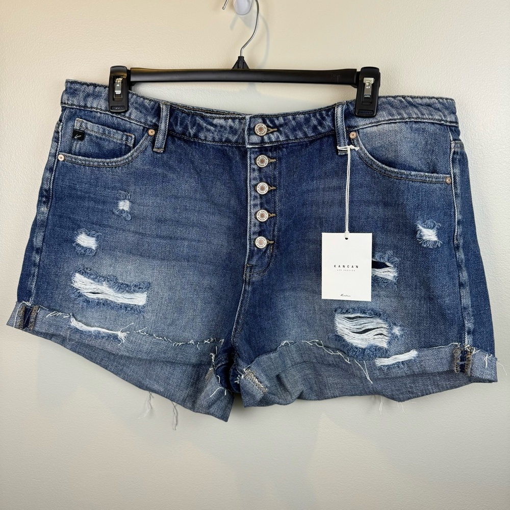 KanCan Button Fly Distressed High Rise Shorts 3X NWT